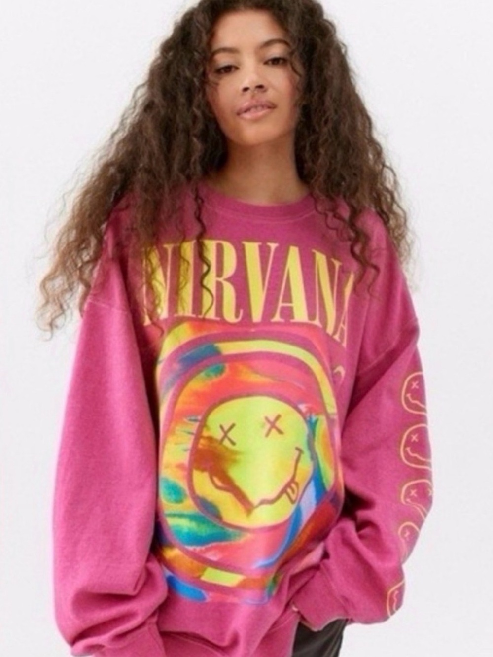 Urban Outfitters Pink Nirvana Graphic Pullover Sweatshirt
